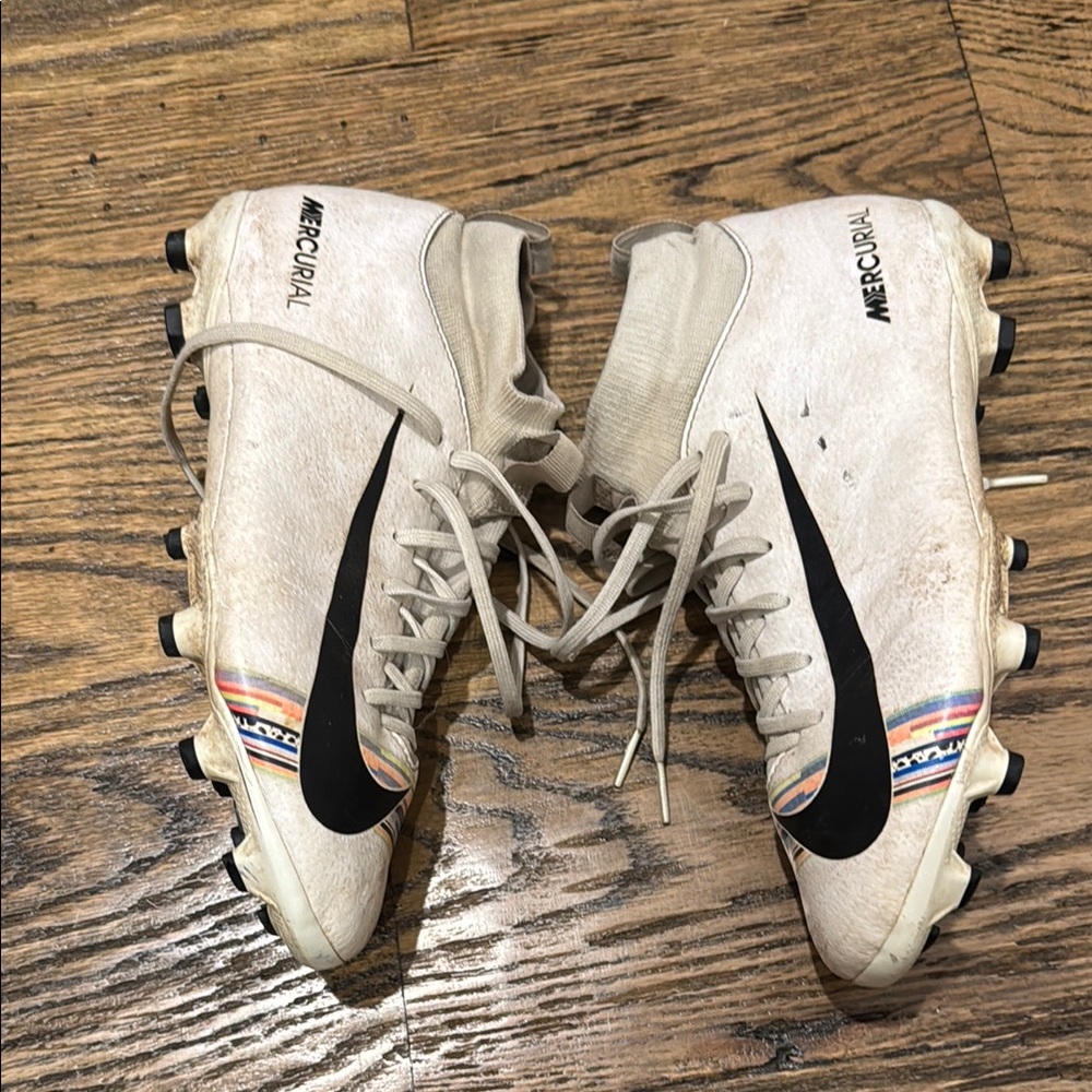 Nike Mercurial Cleats in Cream with Black Swoosh